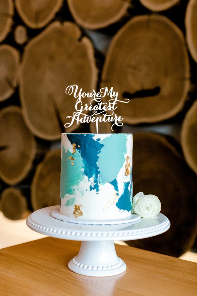 Blue and gold micro wedding cake