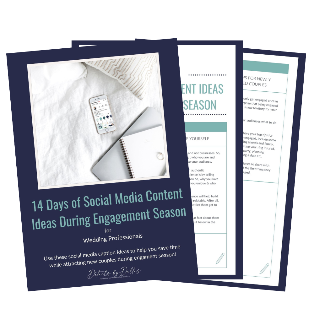 14 days of social media content ideas for engagement season guide for wedding pros